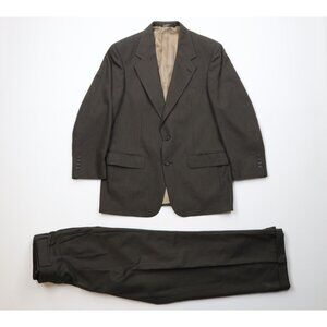 Vintage 70s Palm Beach Mens 40R 2 Piece Wool Knit Suit Striped Brown 34x28 USA